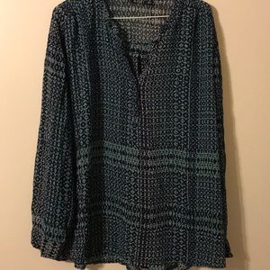 A N A blue Aztec Print Blouse Sz 3x